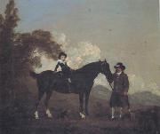 Thomas Gooch A Child on A Hunter Held by a Groom and Tow Terriers in a Landscape oil painting artist